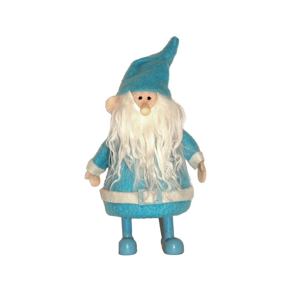 Standing Santa Tabletop Decor Fuzzy Blue Fabric w/Resin Blue Feet 4.25Dx11H