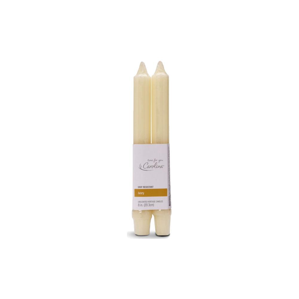 Carolina Set/2 Drip Resistant Unscented Heritage 8" Taper Candle Ivory image