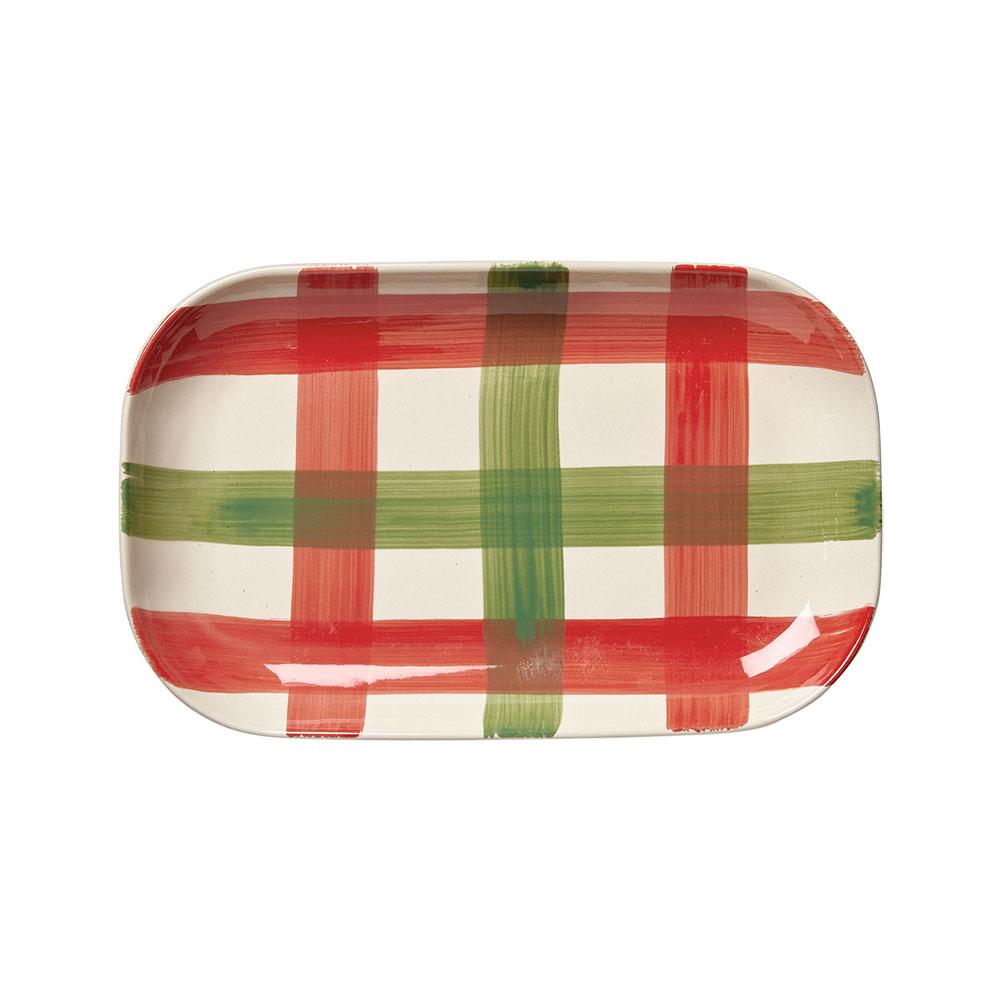 Tag Tis Season Plaid Rectangle Platter Red & Green Ceramic 12.25"x7.5"x1.2"H image