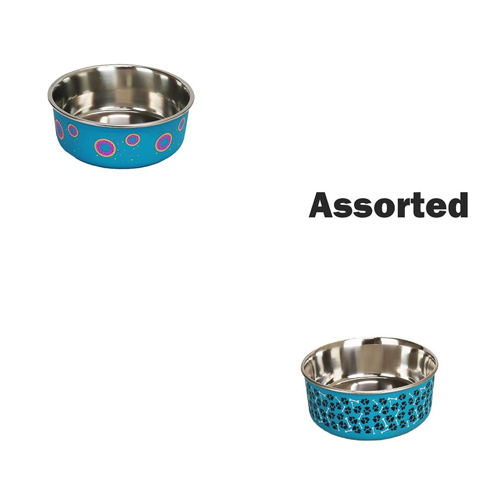 Stainless Steel Plastic Shell Pet Bowl Rubberized Base Assorted 6.56"Dx2.35"H image