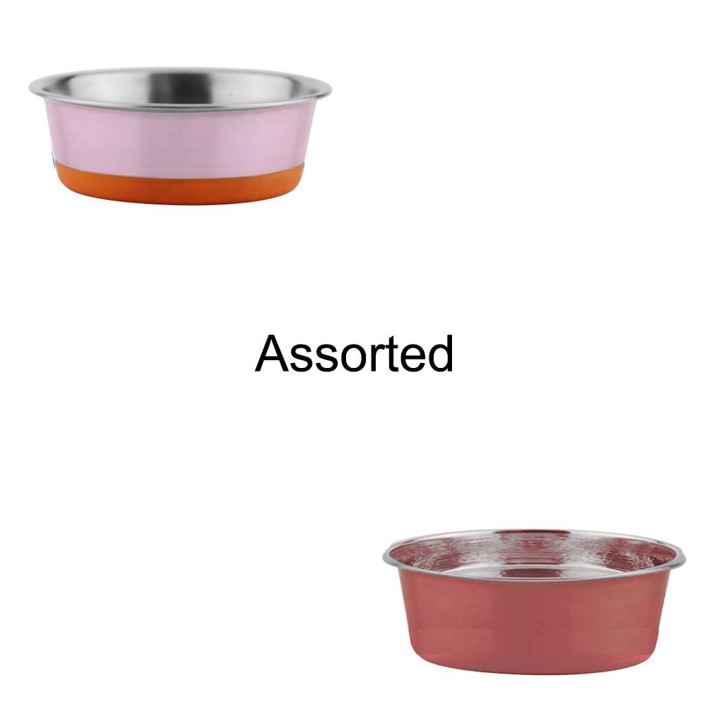 Heavy Pet Bowl, Metal, Assorted, Rubber Ring Base 5.25"Dx1.65"H image