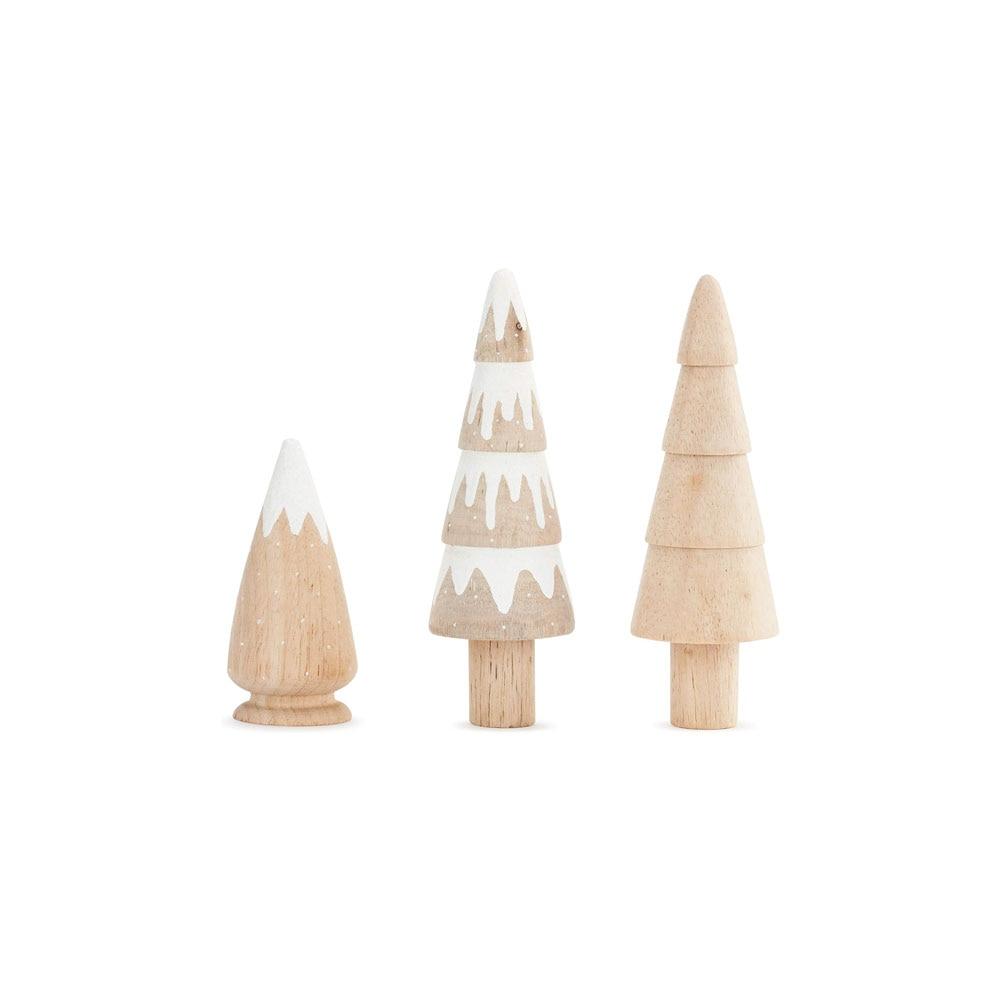 SET/3 Demdaco Wood Spun Trees w/White 2"Dx4"H, 2"Dx6.75"H, 2"Dx6.75"H NO ONLINE SALES image