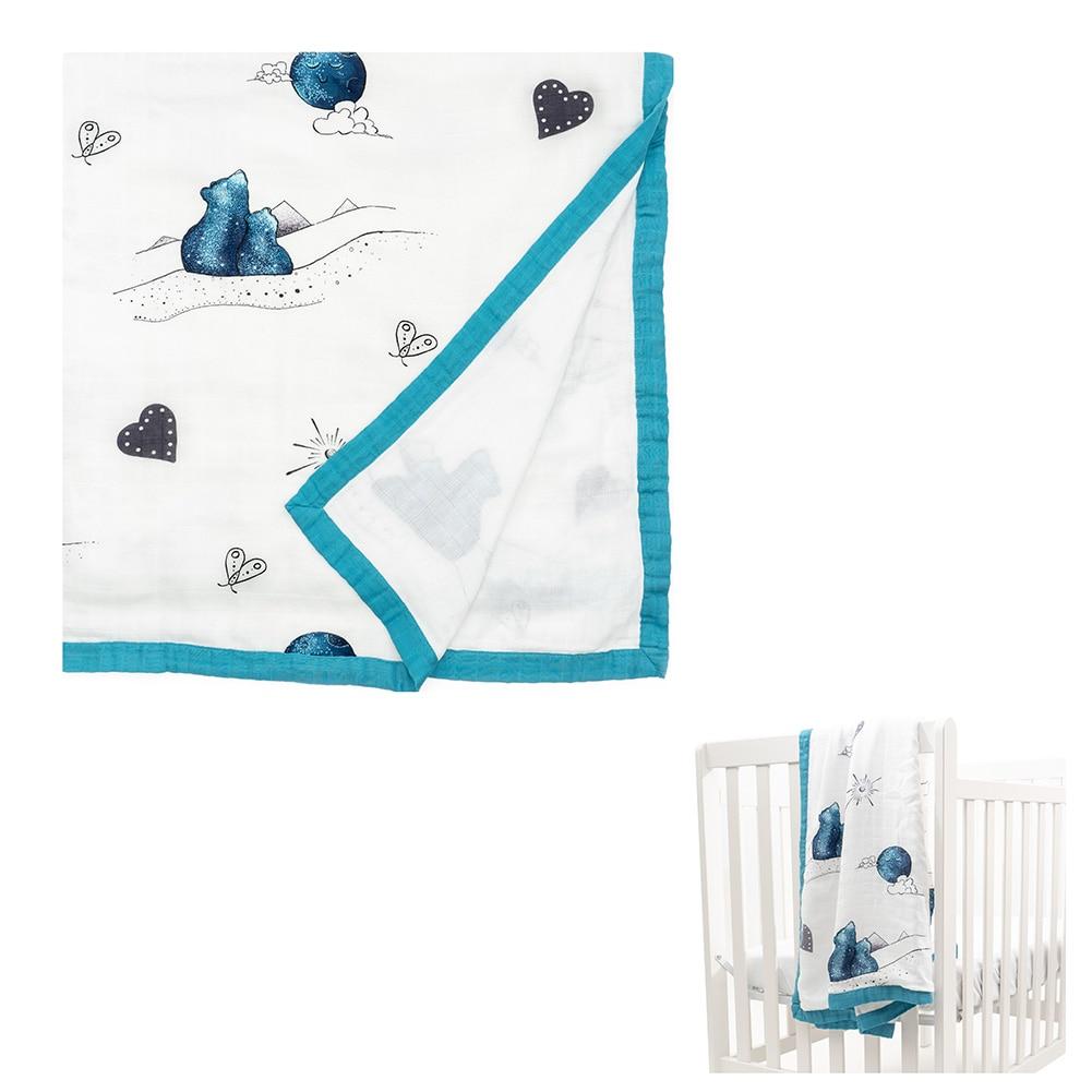 Jump Off Jo Blue Bear Baby Muslin Swaddle Blanket Bamboo Rayon/Cotton 47"x47" image