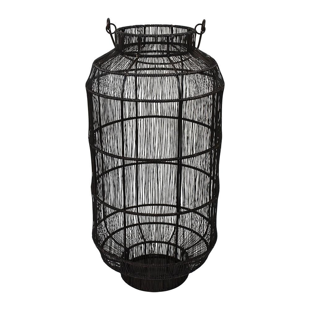 Three Hands Round Decorative Lantern Metal, Wire, Black 10"x20.5"H