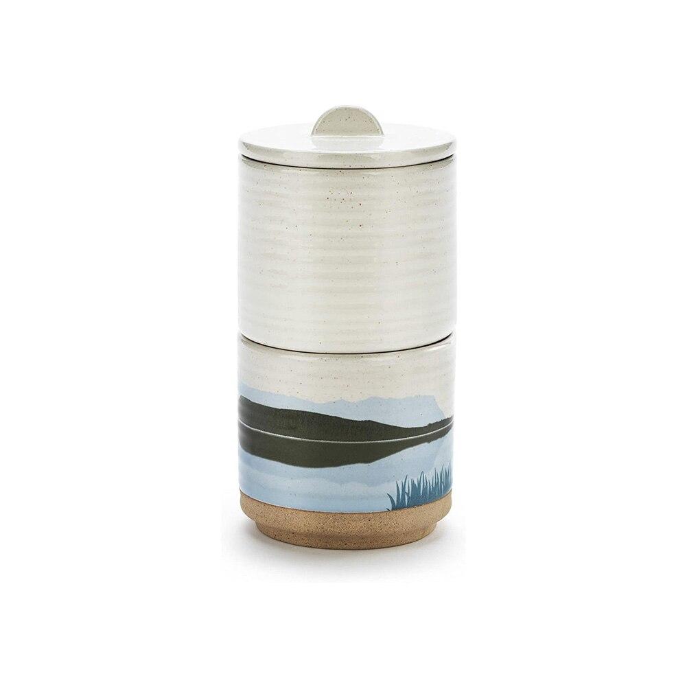 Demdaco At the Lake Stacking Spice Cellar SET/2, Stoneware, 3"Dx5"H NO ONLINE SALES image