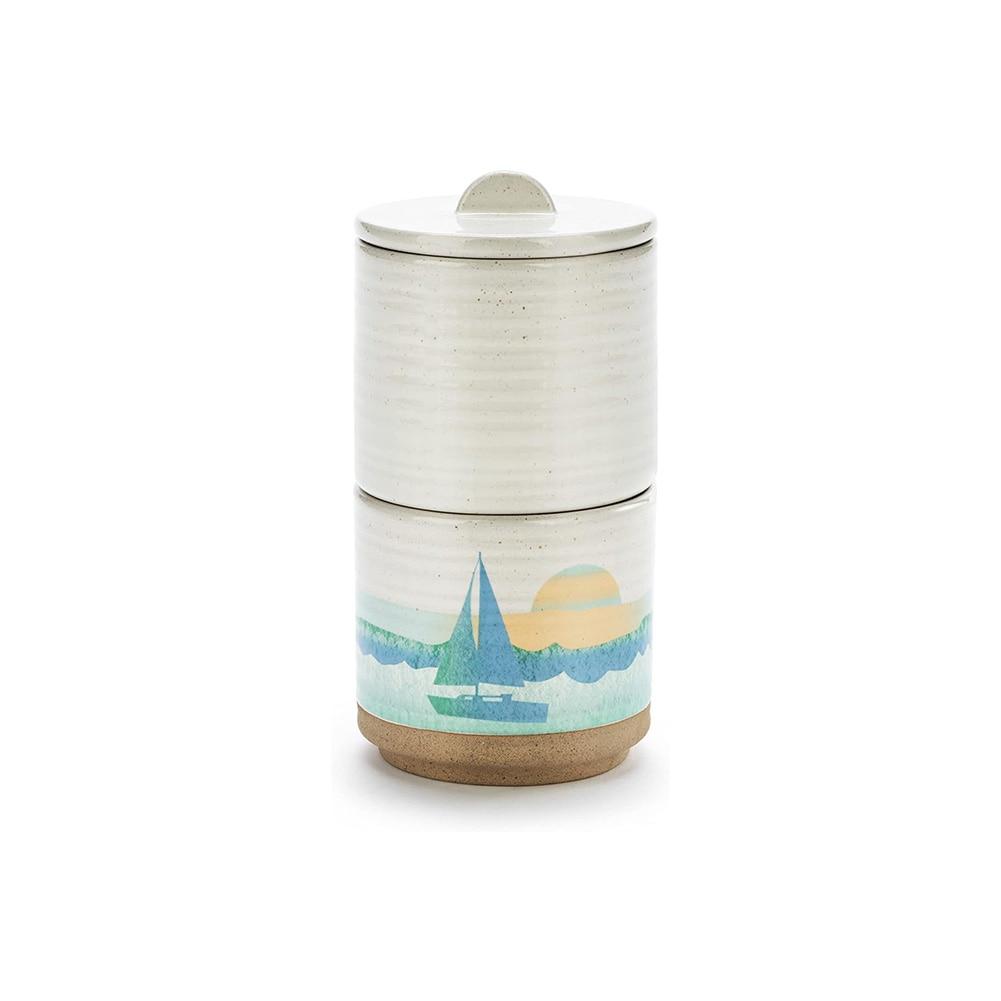 Demdaco On the Beach Stacking Spice Cellar SET/2,Stoneware, 3"Dx5"H NO ONLINE SALES image