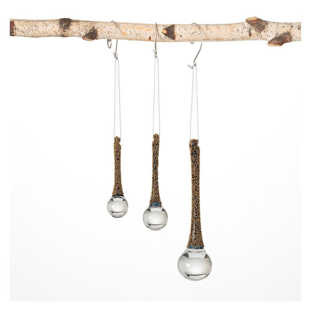 SET/3 Sullivan Glass Drop Ornament, 1"x 1"x 3"H, 1.25"x1.25"x 4"H, 1.5"x1.5"x6"H image