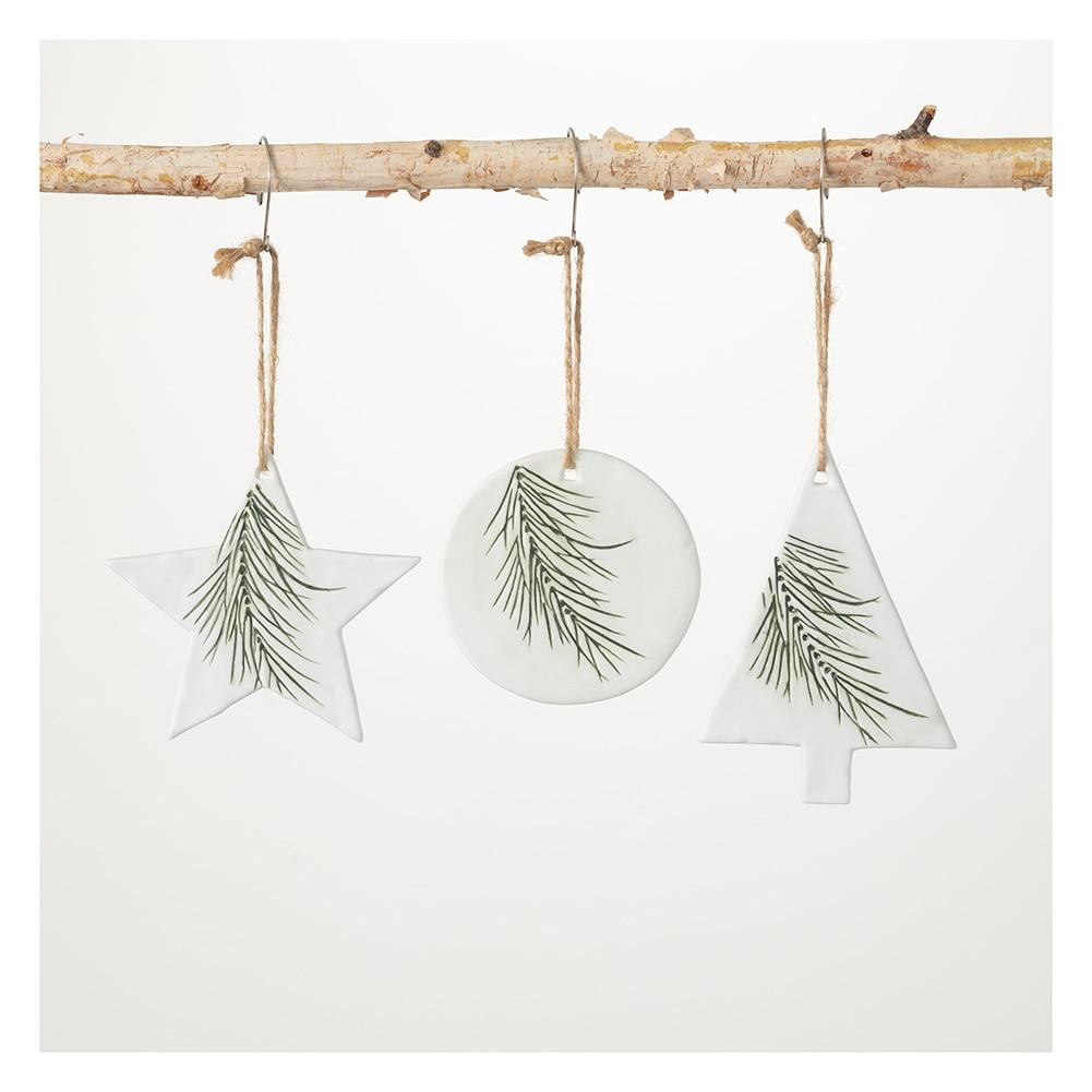 SET/3 Sullivan Ceramic Pine Icon Ornament 3.5"x.25"x 5"H, 4"x.25"x4"H,3.5"x.25"x3.5"H image
