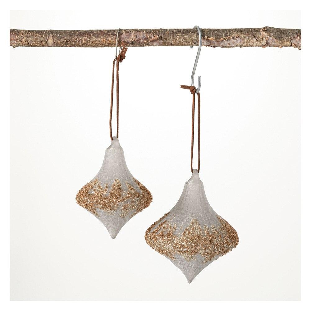 SET/2 Sullivan Glass Antique Drop Ornament Gold/White, 3.5"x3.5"x4.5"H, 4"x4"x5"H image