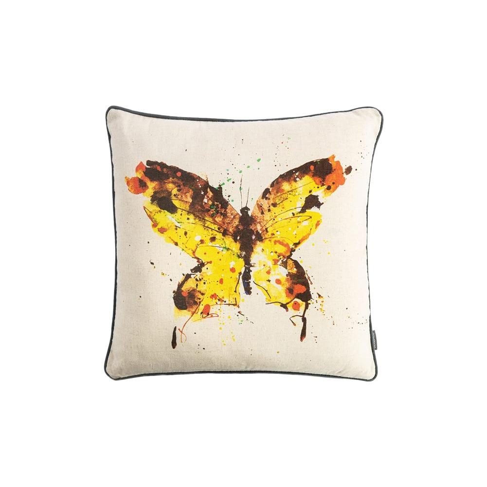 Demdaco Yellow Butterfly Throw Pillow 100% Cotton/Polyester Fill, 18"x18" NO ONLINE SALES image