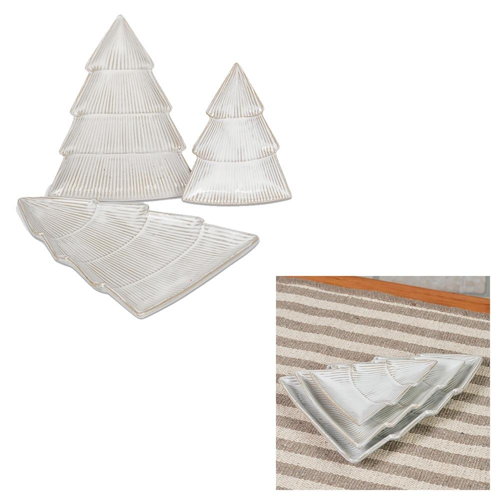 SET/3 Crossroads Ceramic Tree-Shaped Dish 10"x7"x1"H, 8"x6.25"x1"H, 6"x4.75"x.75"H image
