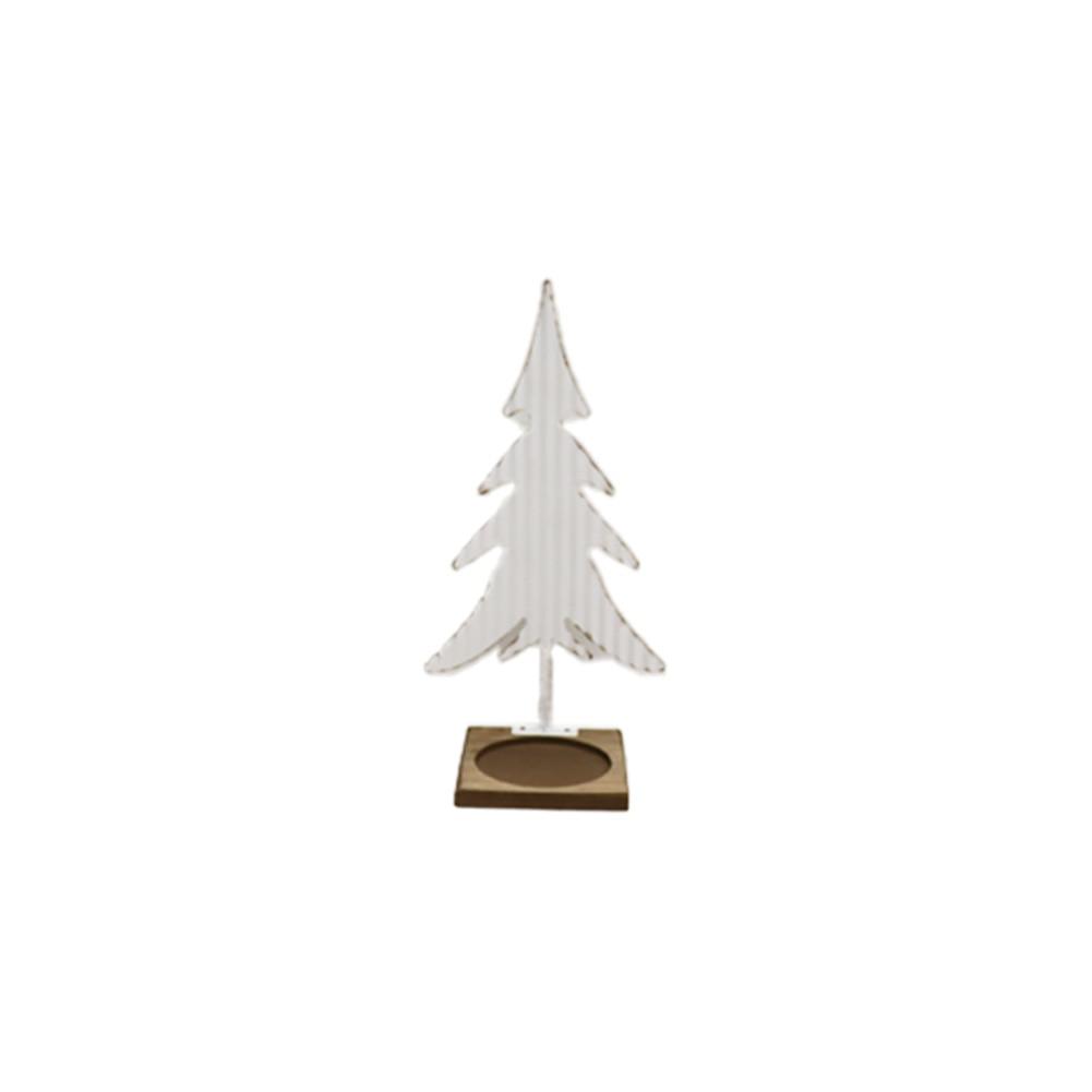 Crossroads White Ribbed Tree Jar Candle Holder, Metal/Wood, 5.5"x5.9"x15"H image