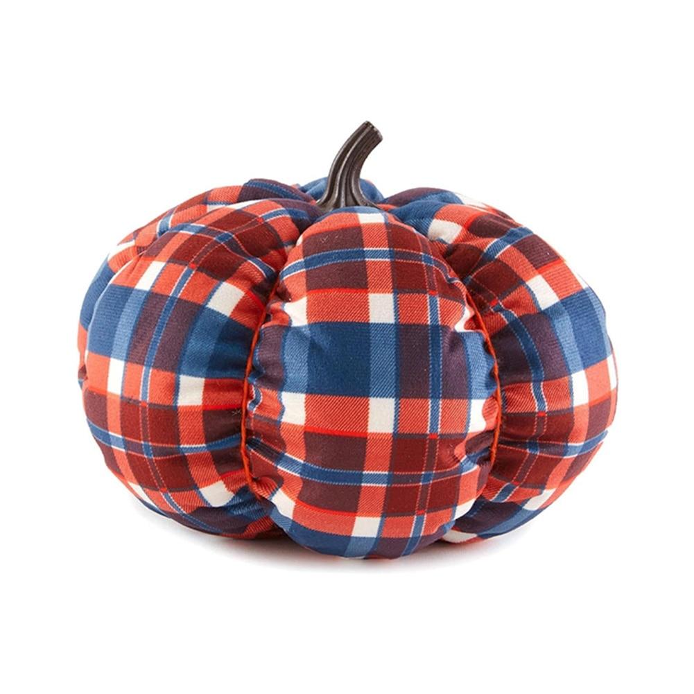 Decorative Plush Pumpkins, Orange/Navy Plaid, Large, Polyester/Plastic, 8"D image