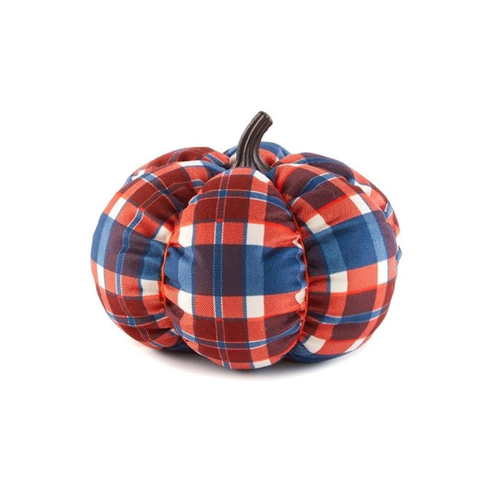 Decorative Plush Pumpkins, Orange/Navy Plaid, Medium, Polyester/Plastic, 7"D image
