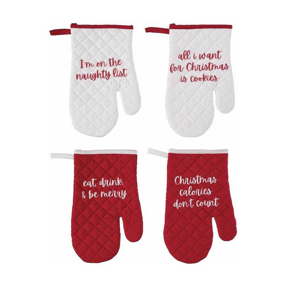 Transpac Holiday Quilted Oven Mitten 4 Asst. 100% Cotton, 7"x12"H image