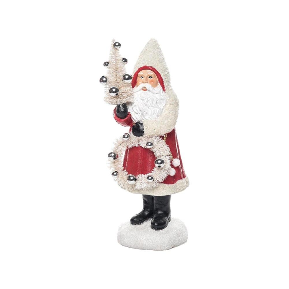 Trasnspac Resin Red/Ivory Old World Santa &Tree Figurine, 4"Dx12"H image