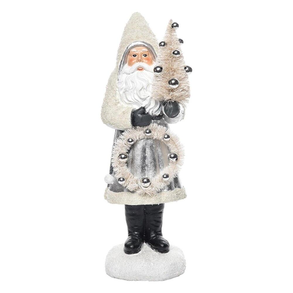 Transpac Resin Silver/Ivory Old World Santa & Tree Figure, 5"Dx15"H image