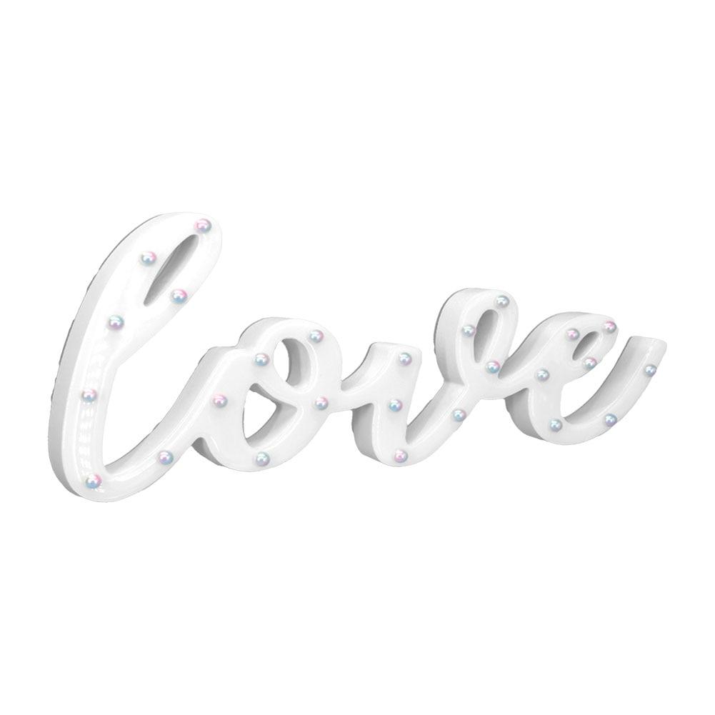 Wedding Wishes Love Cutout Word w/Pearls Decor, MDF, White Epoxy Finish 15.75x9"H image
