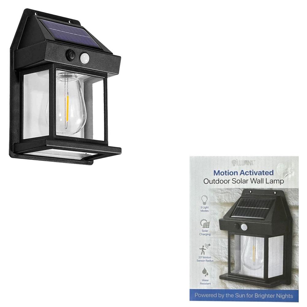 Illuminia Motion Activated Outdoor Solar Wall Lamp, Black Plastic 5.75"x2.15"x6.65"H image