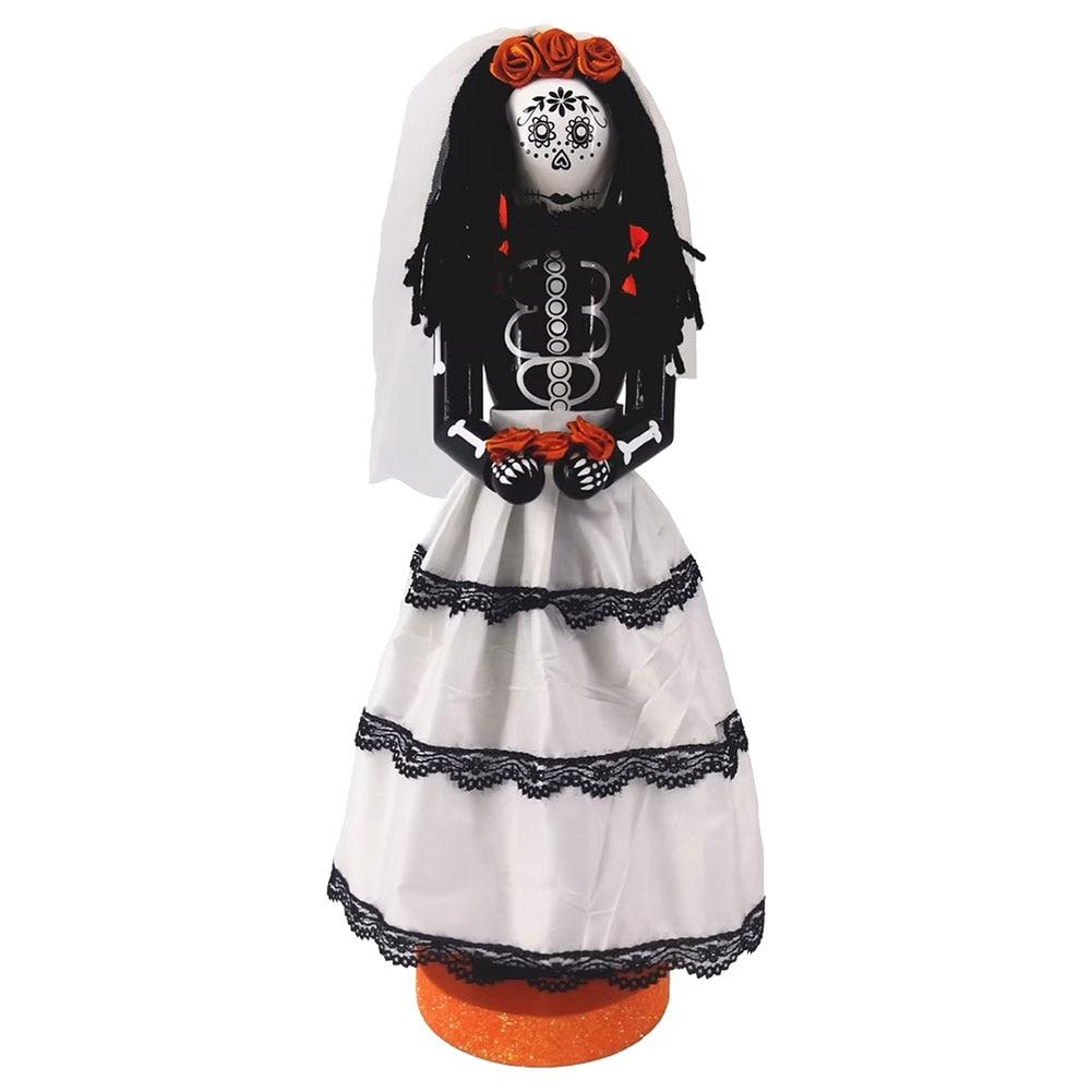 Nutcracker Halloween Day Of The Dead Woman Figure, Wood 4"x3.5"x14"H image