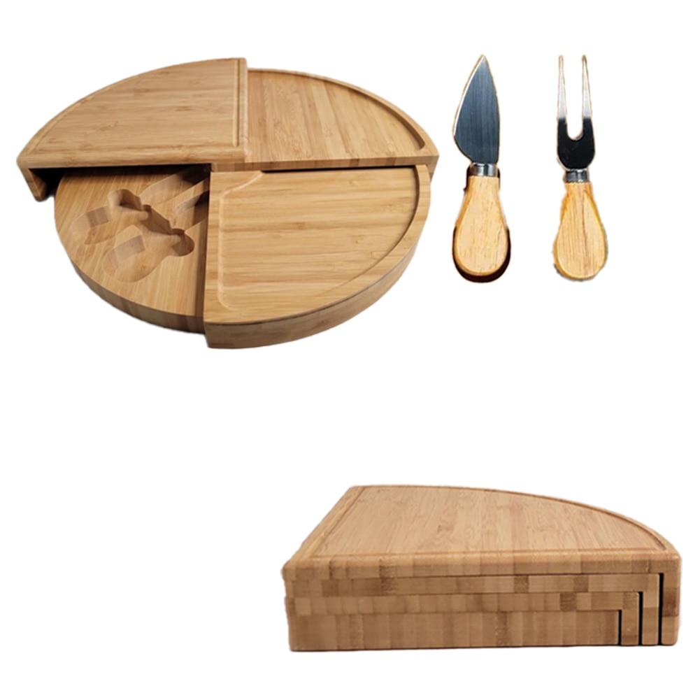 Circle Spiraling Bamboo Cheese Cutting Board/Serving Platter w/Utensils, 13"D image