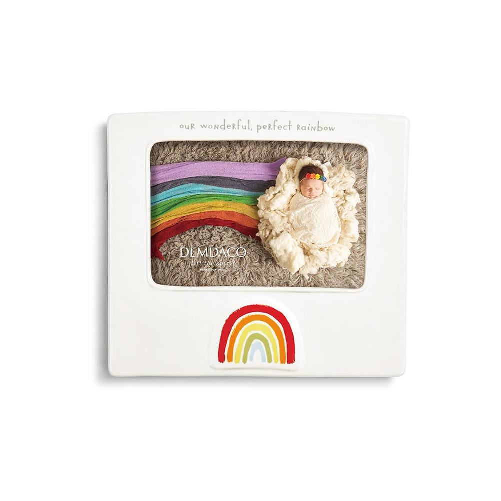 Demdaco Rainbow Ceramic Baby Photo Frame, Holds 4"x6" Photo, 8"x7"H NO ONLINE SALES image