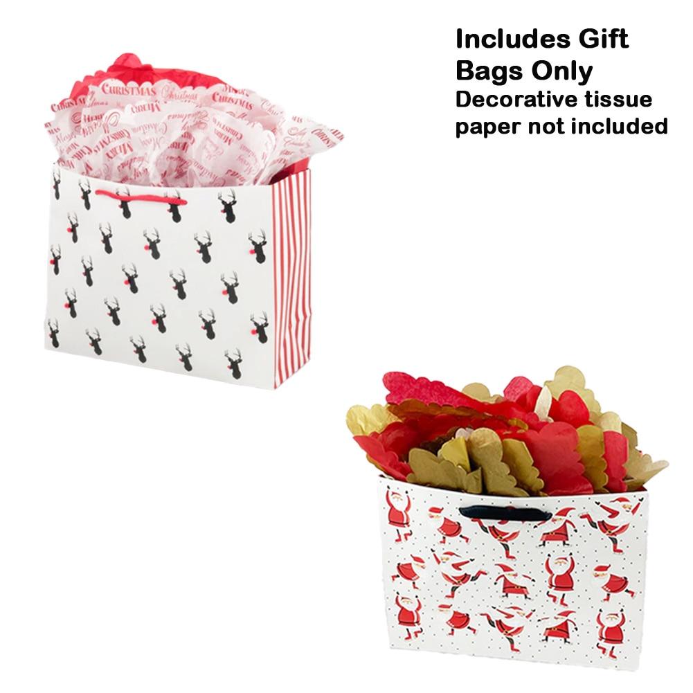 SET/2 Blueink Christmas Gift Bag , Santas On Ice/Reindeer Repeat, Paper, 13"x5"x10"H image