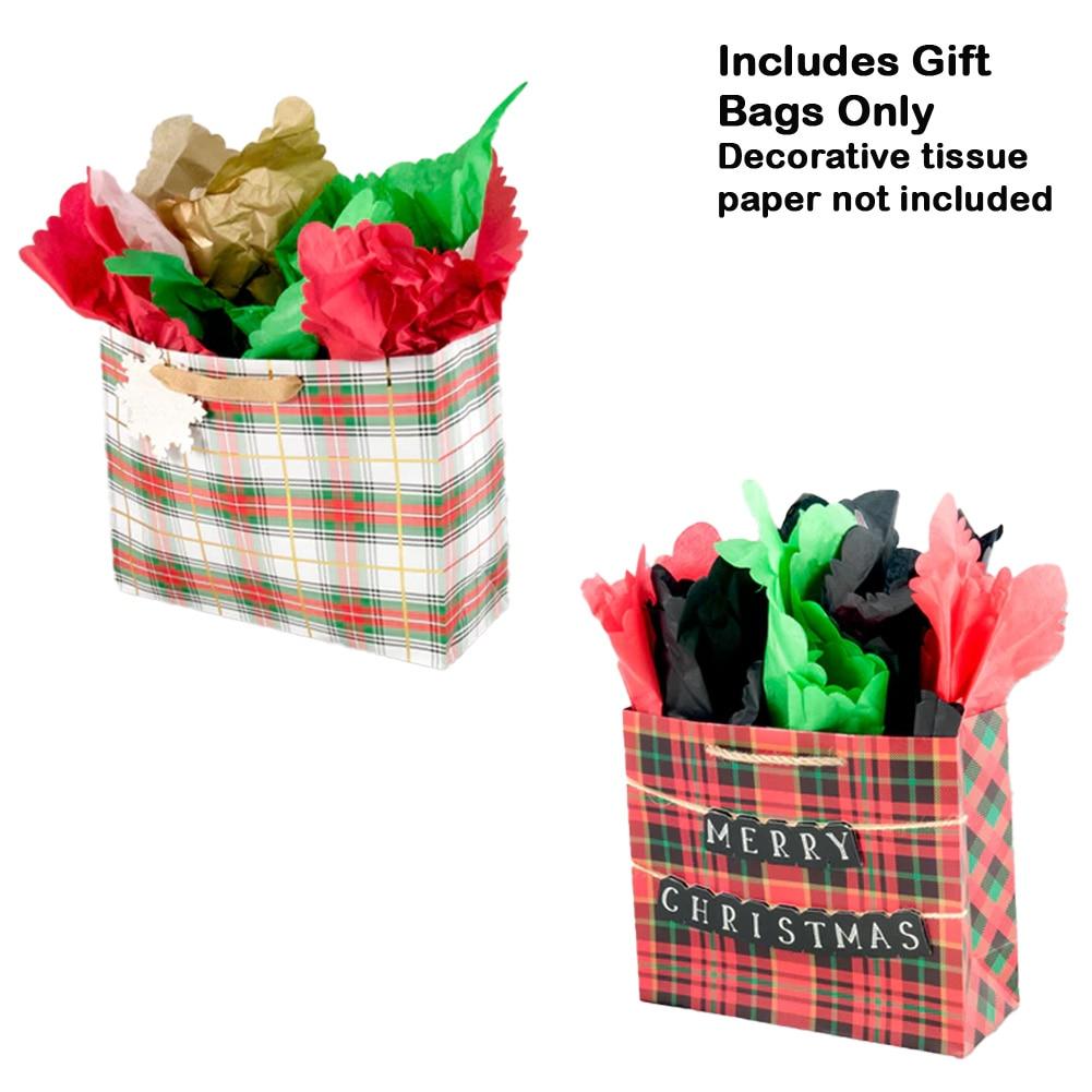 SET/2 Blueink Gift Bag , Merry Christmas /Tartan Green & Red, Paper, 13"x5"x10"H image