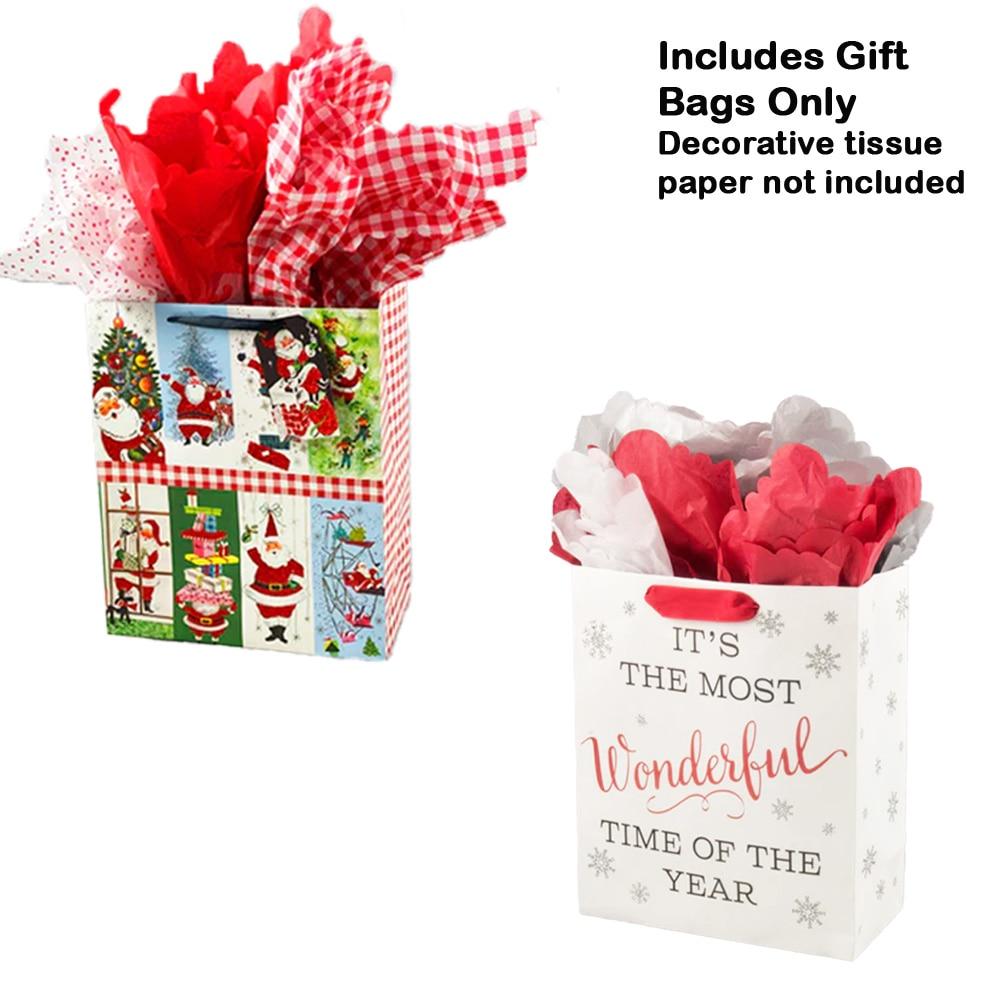 SET/2 Blueink Paper Christmas Gift Bags, Here Comes Santa/Wonderful Time, 10x 5x 12"H image