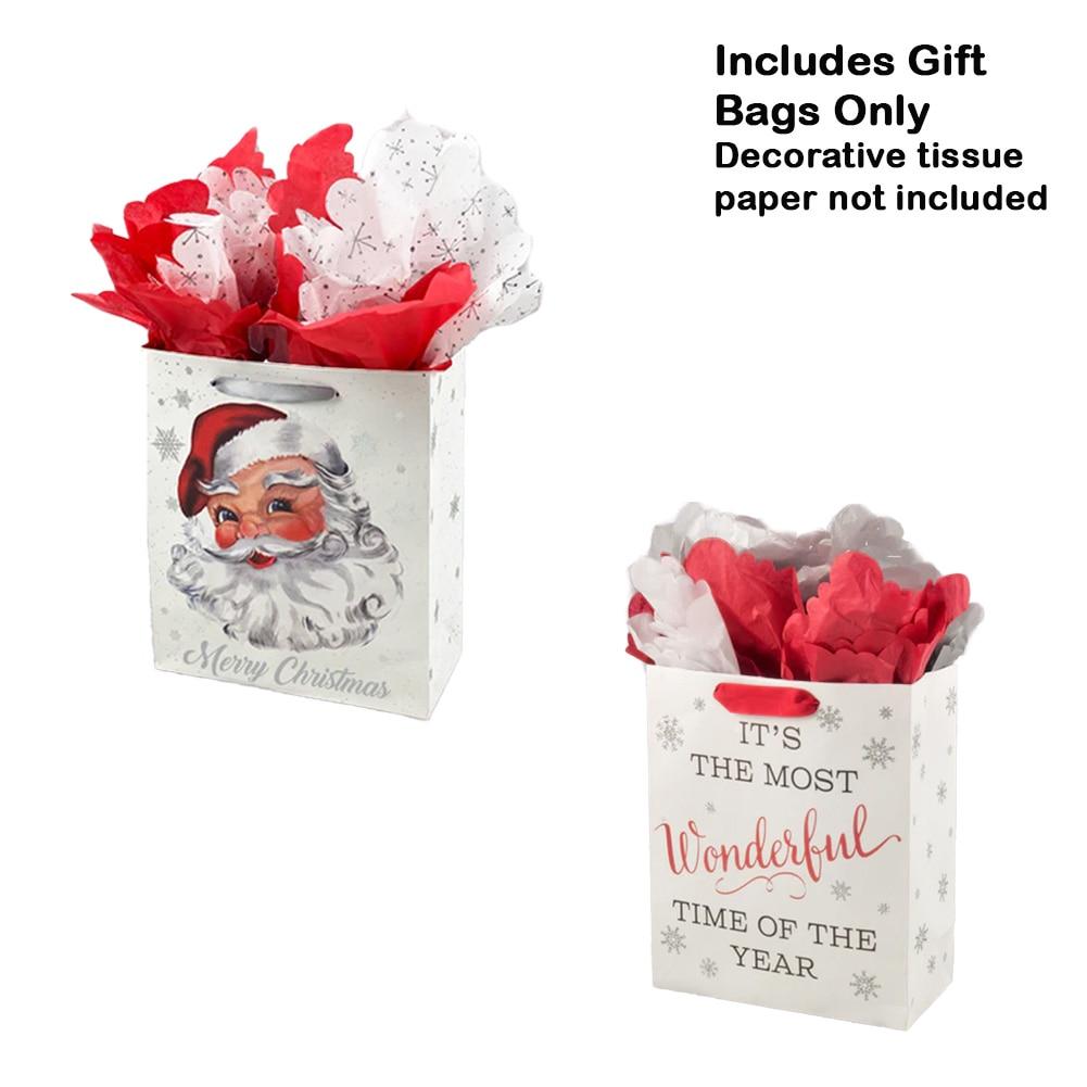 Set/2 Blueink Christmas Gift Bags, Santa & Snowflakes /Wonderful Time, Paper, 10x5x 12"H image