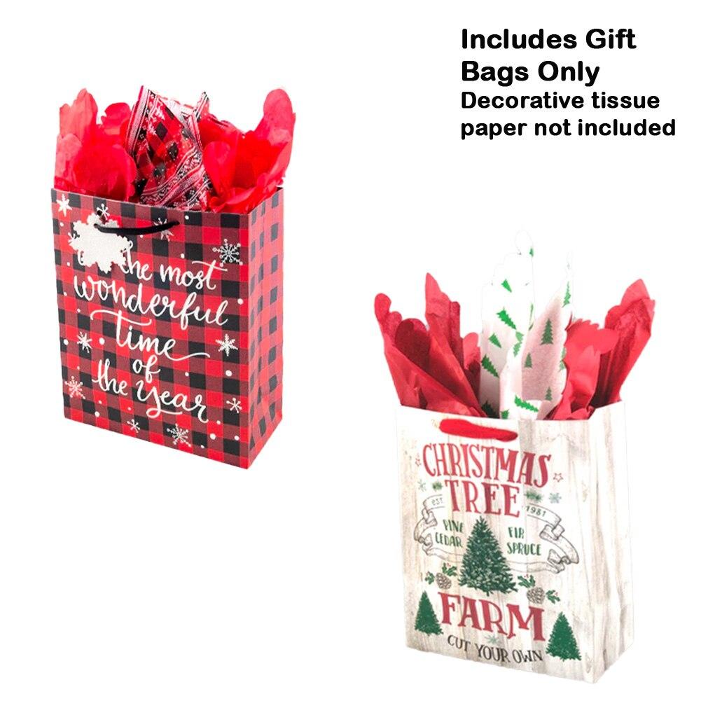 SET/2 Blueink Paper Gift Bags, Christmas Tree Farm/Most Wonderful Time,10 x 5 x 12"H image