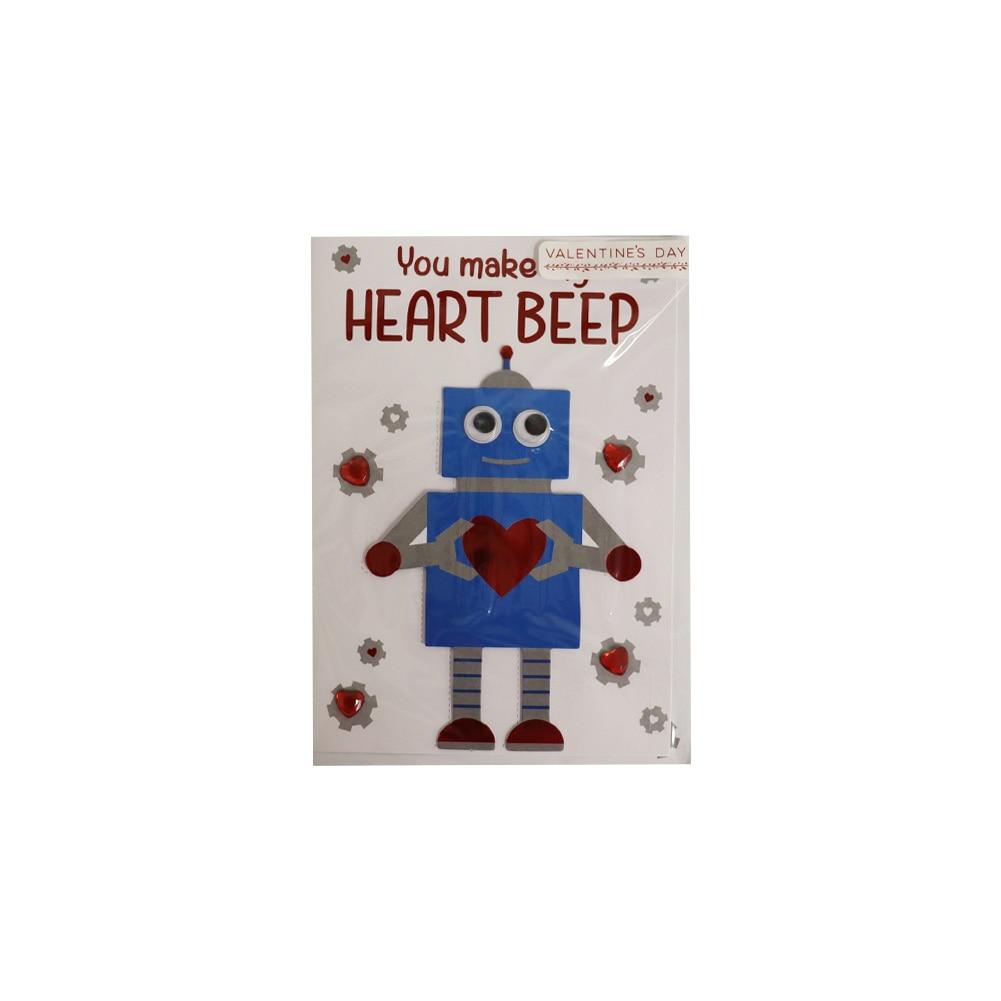 Blueink Robot Heart Beep Valentine's Day Folded Greeting Card w/Envelope, 5"x 7" image