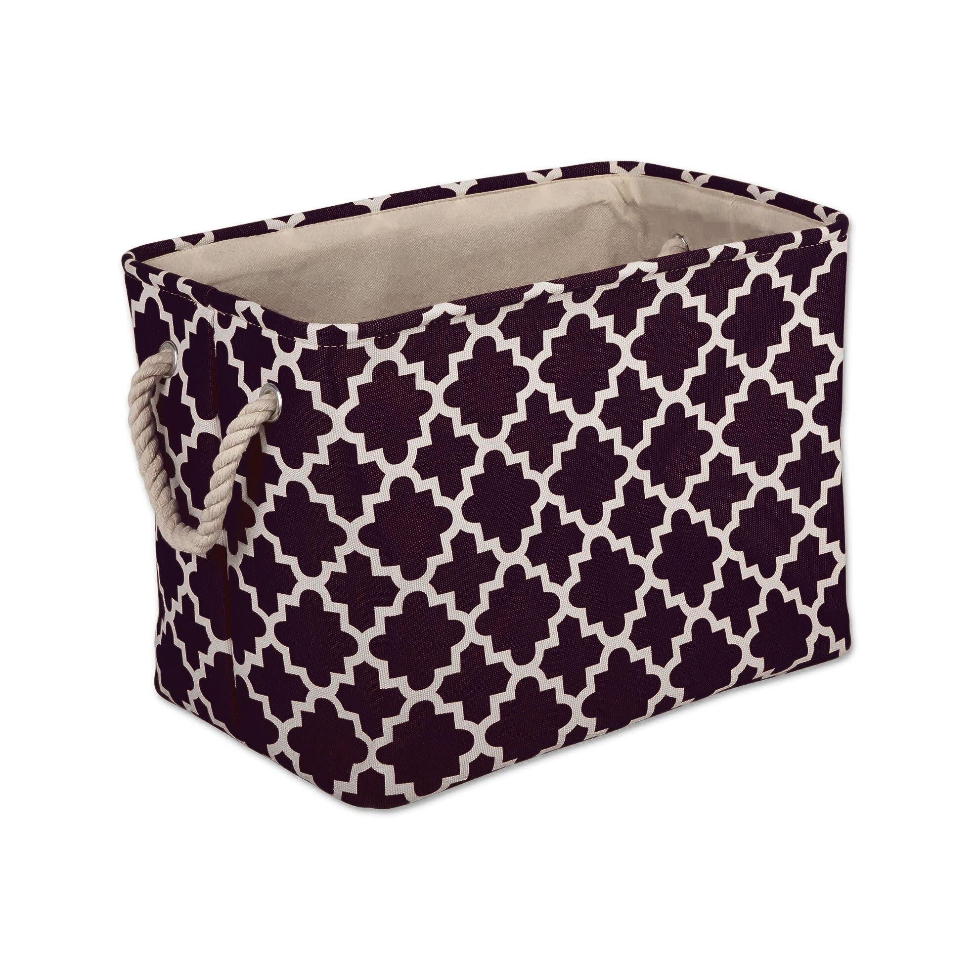 DII Collapsible Polyester, Lattice Black Rectangle Bin w/Handles, Large 17.5"x12"x15"H