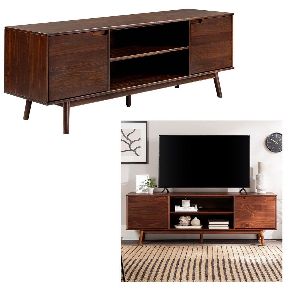 Walker Edison Adair Sloan Wood Console TV Stand 2 Door Walnut Finish 70"x16"x24"H RTA image