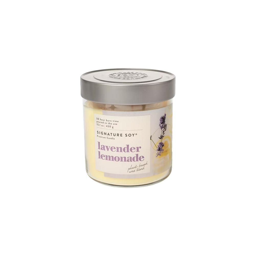 Jar Candle Signature Soy Clear Glass Jar Silver Metal Lid 2 Wick Lavender Lemonade 15.1oz image