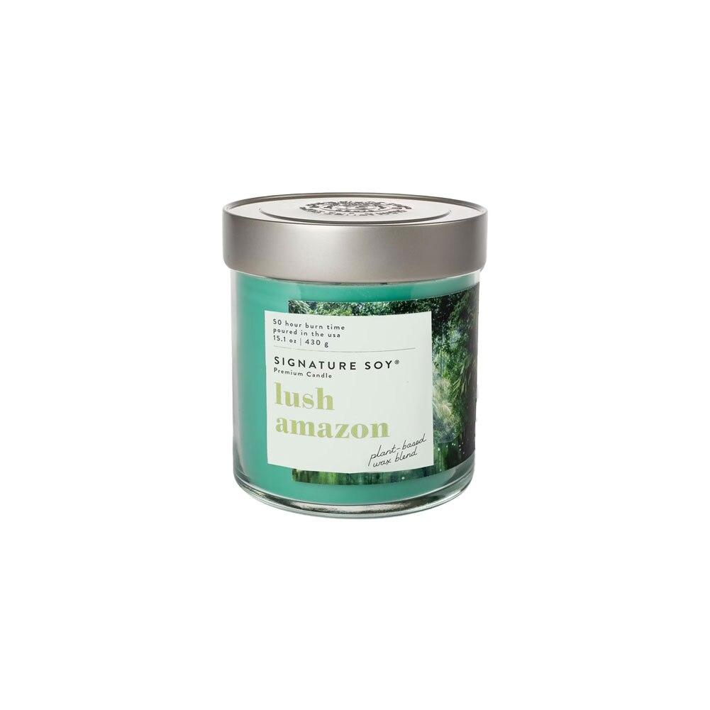 Jar Candle Signature Soy Clear Glass Jar, Silver Metal Lid, 2 Wick, Lush Amazon 15.1oz image