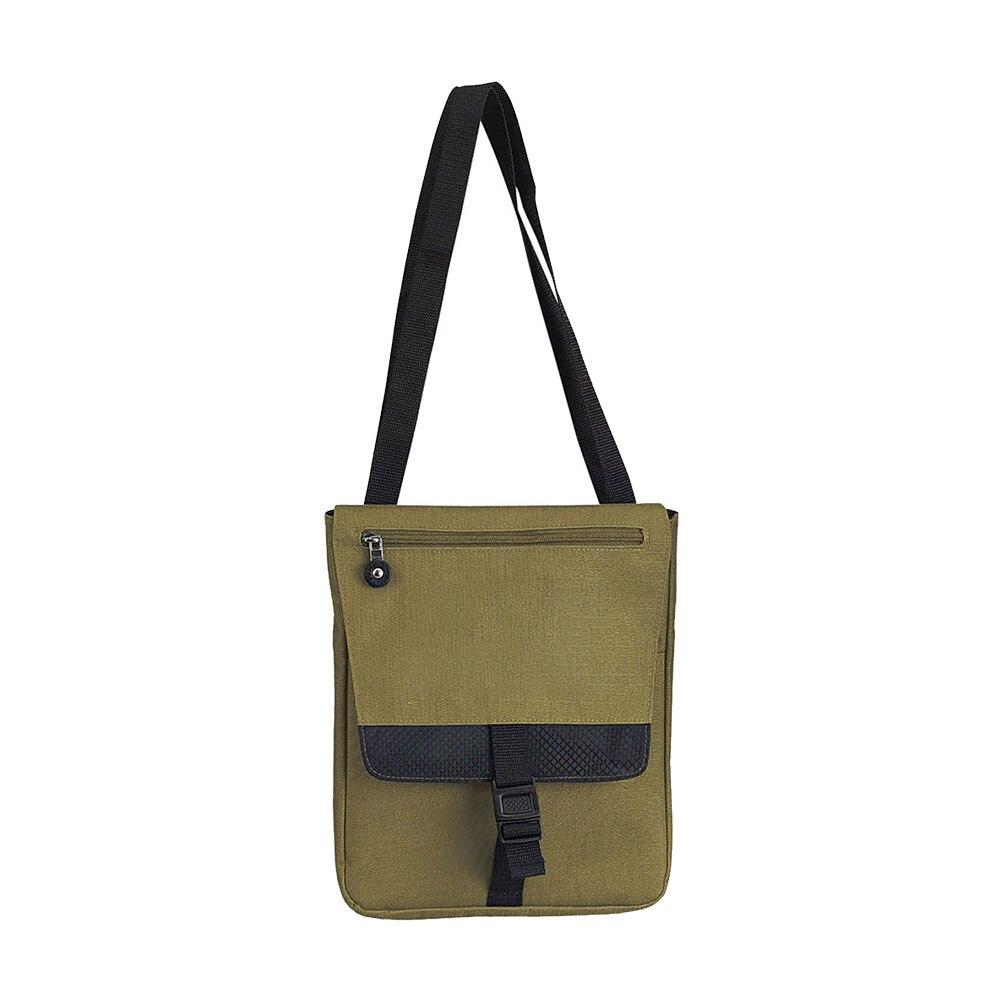 Slim Tablet Messenger Bag, 600D Polyester, Olive Green, 9"x1.25"x11.5"H