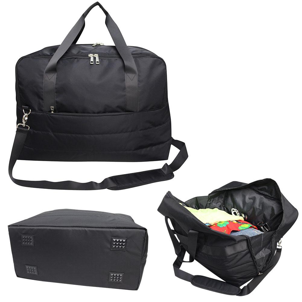 Aria Nylon Quilted Duffel Bag, Black, Rubber Feet, 20"x10"x13.5"H image