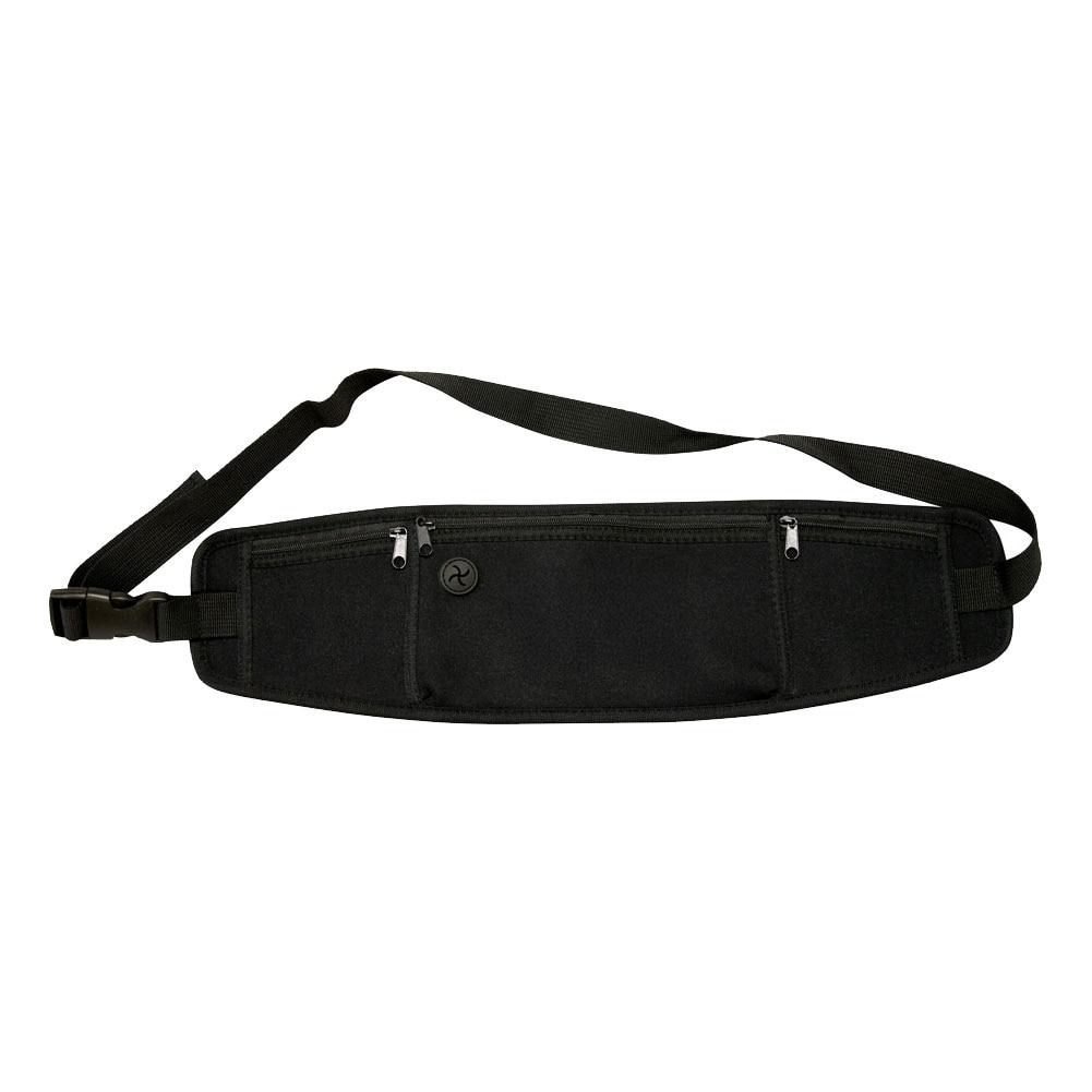 Slim Waist Pack, 1 Big, 2 Small Zippered Pockets, Neoprene, Black, 17"x4.75"H image