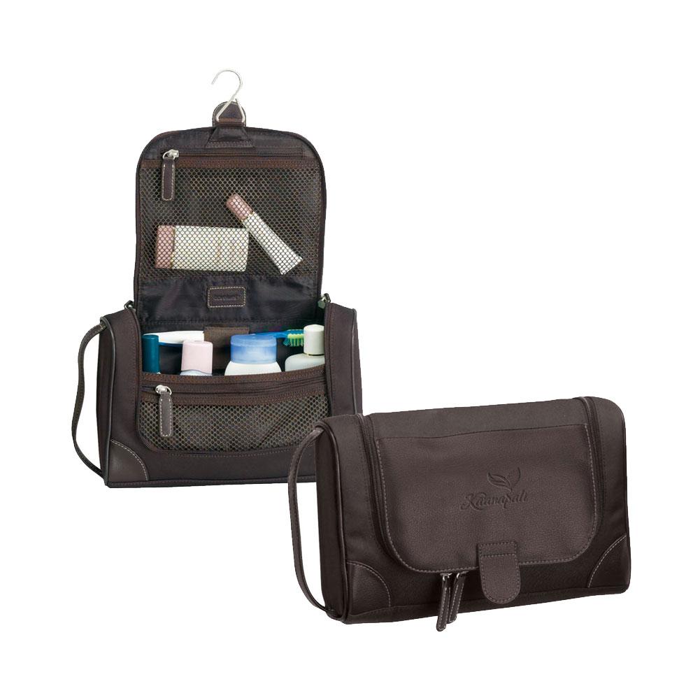Bellino Steward Shave Kit, Cotton Twill, Leatherette Trim, Brown, 10.5"x3.5"x7"H image