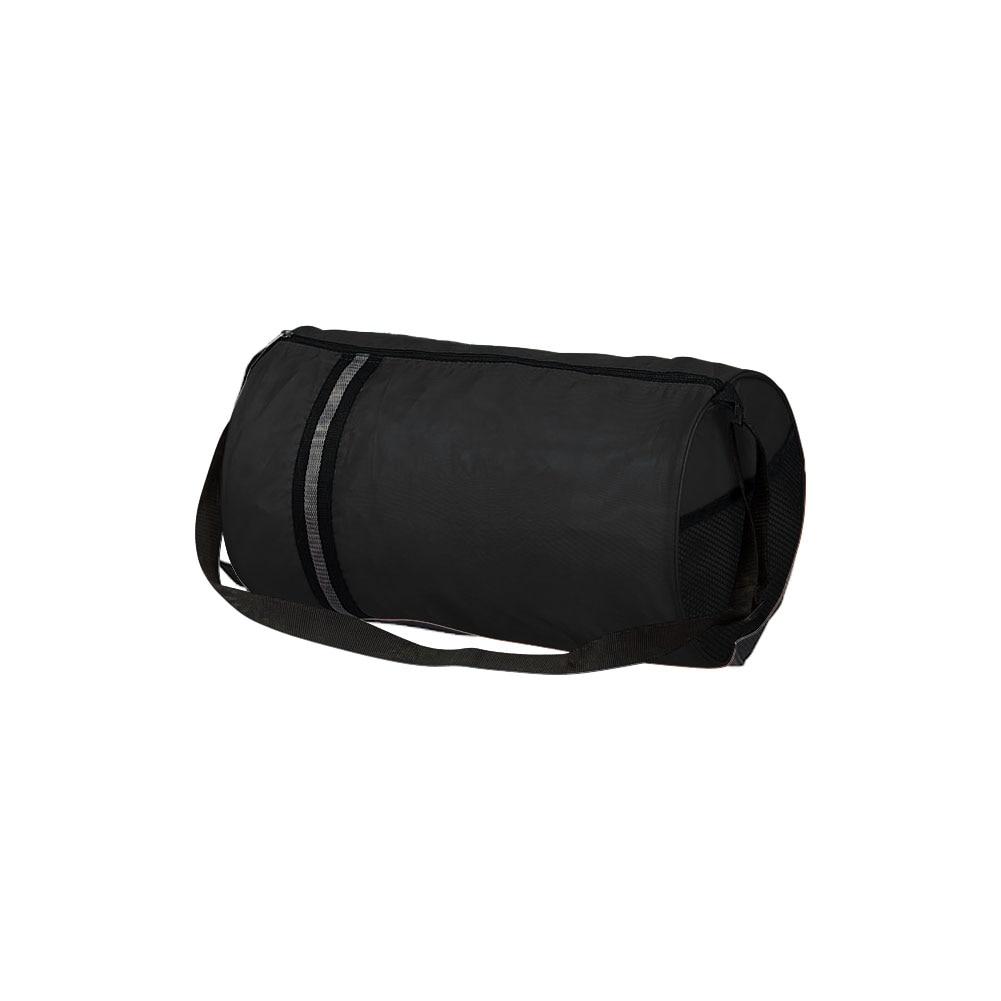 Sports Duffle Bag, 210D Polyester, Mesh Side Pocket, Black, 17"x9.25"D image