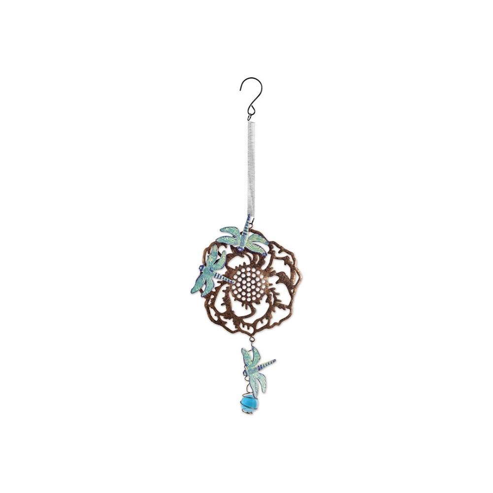 Sunset Vista Metal Dragonfly Rose Bouncy Hanging Garden Ornament, 6.7"x 15.3"H