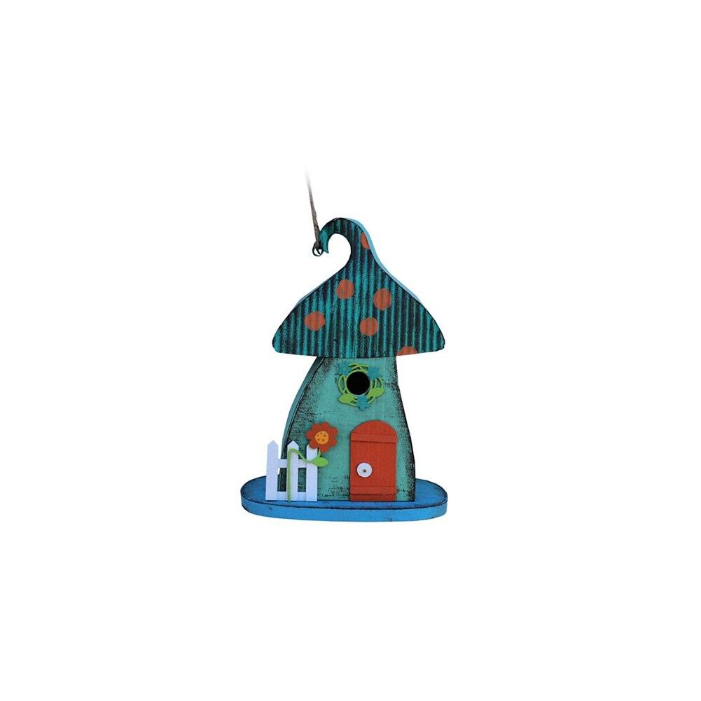 Sunset Vista Blue Mushroom Birdhouse, Metal, 9.5"x5.9"x13.5"H