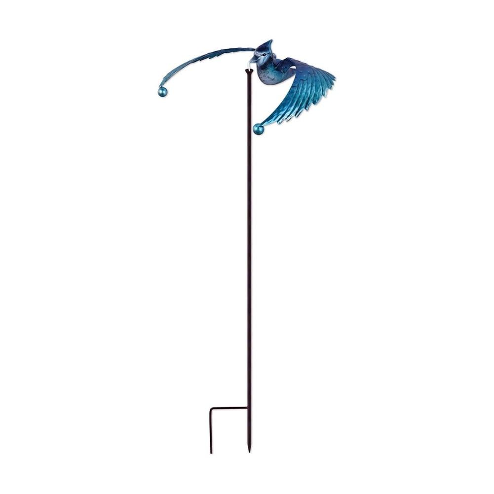 Sunset Vista Blue Jay Bird Spinner Garden Stake, Metal, 16.2"x45"H