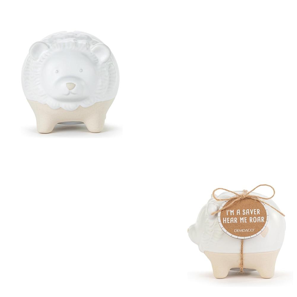 Demdaco I'm A Saver Hear Me Roar Lion Bank, White, Stoneware, 3"x3.5"H NO ONLINE SALES image