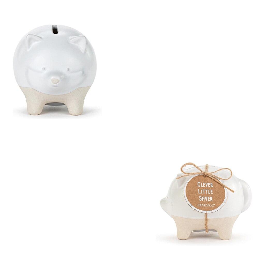 Demdaco Clever Little Saver Fox Bank, White, Stoneware, 3"x3.5"H NO ONLINE SALES image