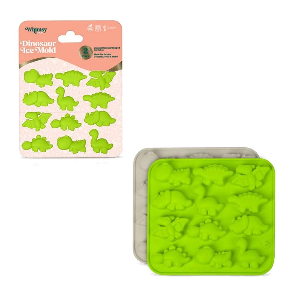 Whimsy 2 Pack 12 Cube Dinosaur Ice Mold, Silicone, Easy Release, Green & Grey image