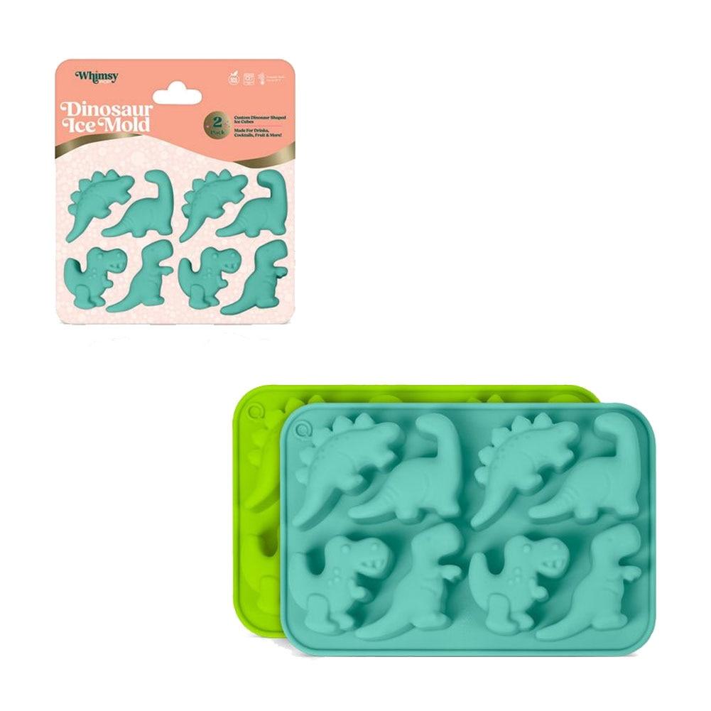 Whimsy 2 Pack 8 Cube Dinosaur Ice Mold, Silicone, Easy Release, Aqua & Green image