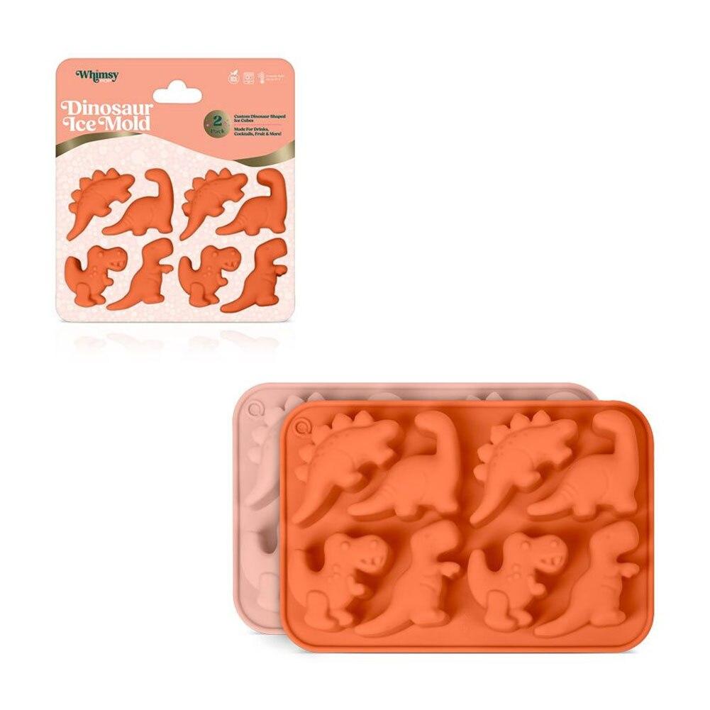 Whimsy 2 Pack 8 Cube Dinosaur Ice Mold, Silicone, Easy Release, Coral & Orange image