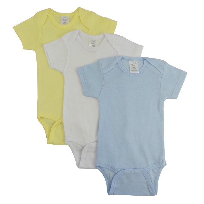 Boy's Rib Knit Pastel Short Sleeve Onezie 3-Pack image